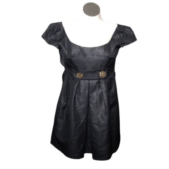 Nanette Lepore Dresses & Skirts - Nanette Lepore Womens Empire Waist Dress 0 Black Taffeta Cap Sleeve Goth Shimmer